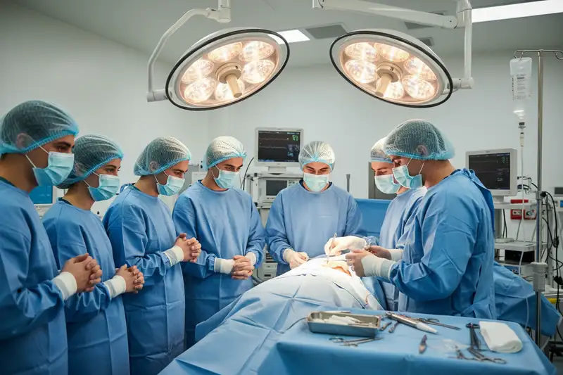 Junge Chirurgin bei einer Übungsoperation im Rahmen der Facharztausbildung