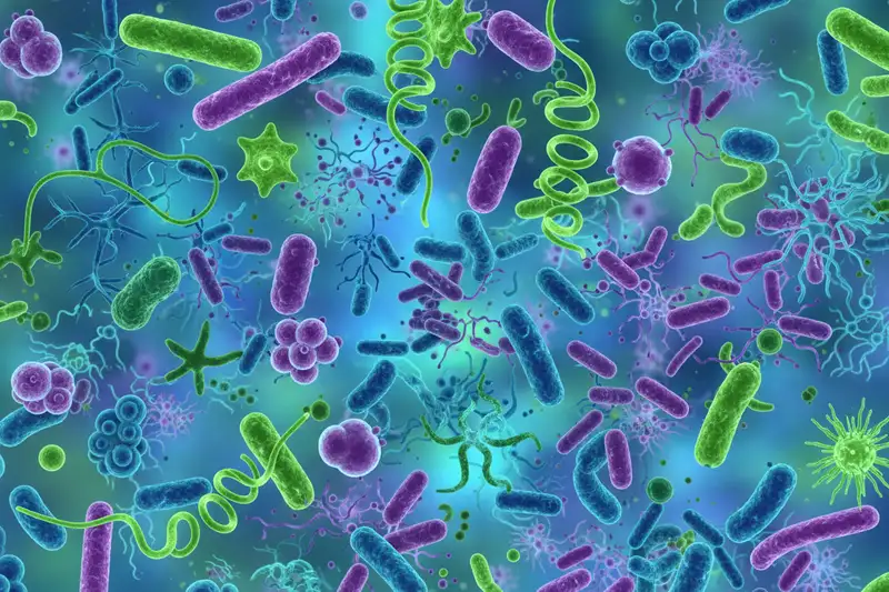 Illustration der Darm-Hirn-Achse: Darmbakterien kommunizieren über den Vagusnerv mit dem Gehirn