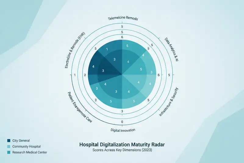 Rund 1.600 Krankenhäuser nahmen am DigitalRadar teil. Der durchschnittliche Reifegrad stieg zwischen 2021 und 2024 von 33,3 auf 42,4 Punkte.